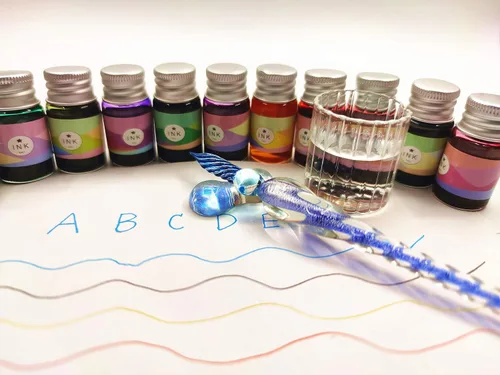 Miniatura 7 de Juego de bolígrafos de caligrafía de cristal, 14 piezas, 12 tintas de color, soporte para bolígrafos, taza de limpieza, 1 bolígrafos de cristal