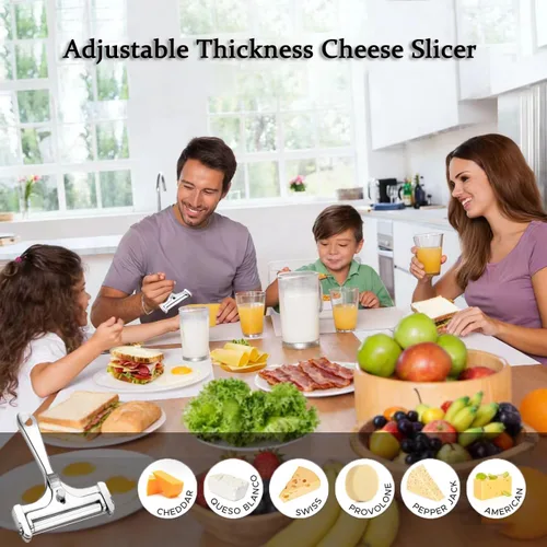 Miniatura 6 de Cortador de queso con alambre de acero inoxidable, cortador de queso ajustable de mano, afeitadora de queso premium para mozzarella, cheddar