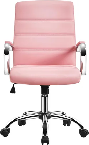 Miniatura 10 de Topeakmart Silla de oficina con respaldo medio, silla ejecutiva giratoria ajustable de piel sintética, color negro