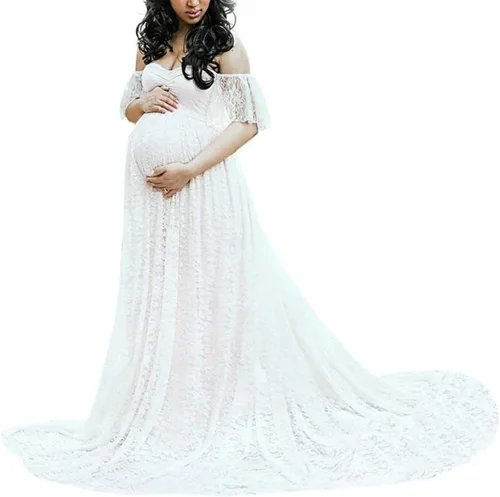 Vestido de maternidad para mujer, con encaje, fotografía, vestido de embarazada, con volantes, largo, para sesión de fotos