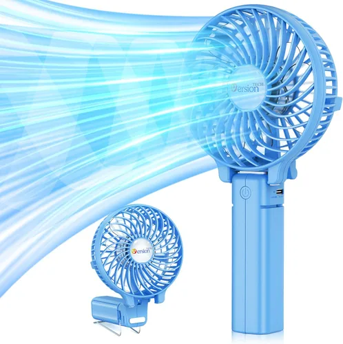 VersionTECH. Ventilador portátil de mano, potente+durable+4000mAh+plegable 180°, mini ventiladores de mesa con USB recargable operado por batería,