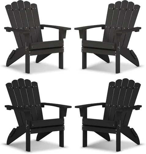 Miniatura 8 de Juego de 2 sillas Adirondack plegables de HDPE, sillas de patio resistentes a la intemperie con reposabrazos anchos y respaldo alto, silla para Negro