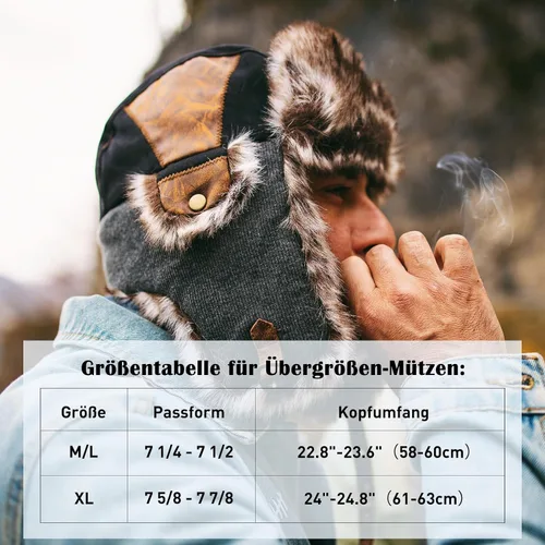 Miniatura 38 de Comhats Gran XL Trapper Trooper Caza Cálido Oído Solapa Rusia Ushanka Invierno Esquí Clima Frío Bombardero Sombreros para Hombres