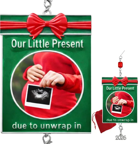 BANBERRY DESIGNS Sonogram Picture Ornament 2025 – Anuncio de embarazo – Adorno de Navidad – Regalo de nueva mamá – 3.5 pulgadas de alto – 1.75
