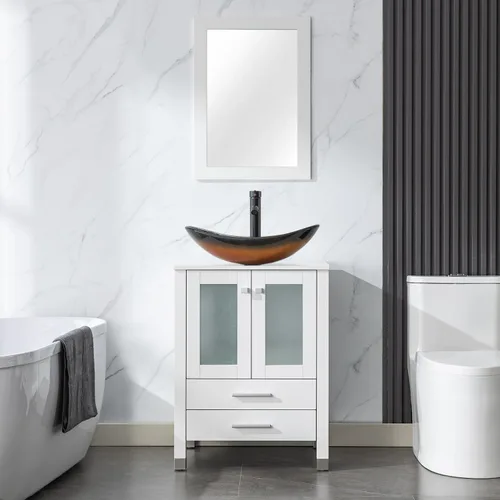 Miniatura 24 de LUCKWIND Combinación de tocador de baño de 24 pulgadas con lavabo, serie elegante con marco pintado, armario de almacenamiento de baño de dos
