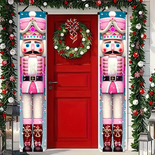 Miniatura 12 de BlissYard Estandartes de Porche Navideños de Cascanueces 12×71 Pulgadas Hola Invierno Feliz Navidad Decoraciones de Puerta Estandarte de Soldado