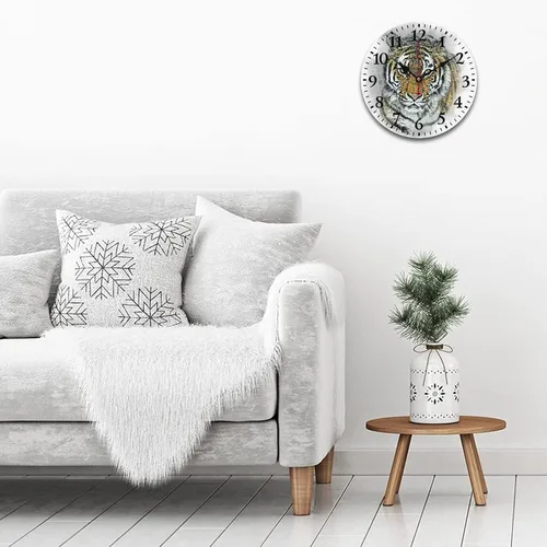 Miniatura 3 de Reloj de pared de madera de 12 pulgadas, reloj de pared de tigre majestuoso, movimiento de cuarzo, rayas de números arábigos, animales, vida Patrón 8