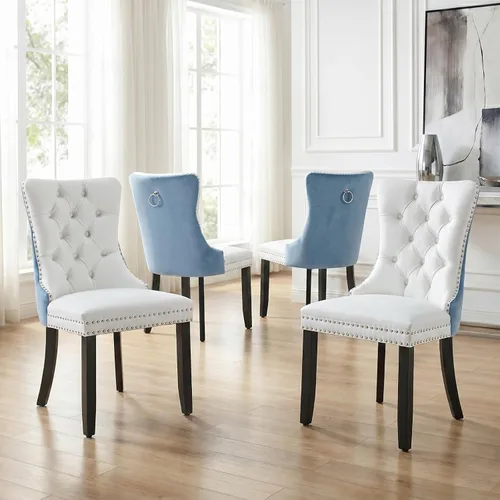 Miniatura 82 de Velvet Dining Chairs Set of 2, Tufted High Chairs with Nailhead Trim, Pull Ring, Black Solid Wood Legs, Elegant Upholstered Accent Chairs for Dining