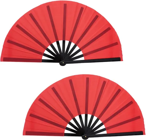 Miniatura 9 de Nydotd Paquete de 2 ventiladores plegables de mano para fanáticos rave, tela de nailon plegable para hombres y mujeres, línea de actuación, danza