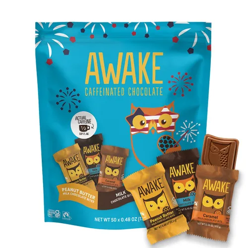 Miniatura 17 de AWAKE - Bocaditos de chocolate con cafeína - Chocolate con leche crujiente, 50 piezas - 50 mg de cafeína - Dulces envueltos individualmente