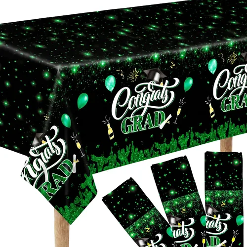 KatchOn, Manteles de graduación verdes y negros, extra grandes de 108 x 54 pulgadas, paquete de 3 | Decoraciones de graduación verde y negro 2026 |