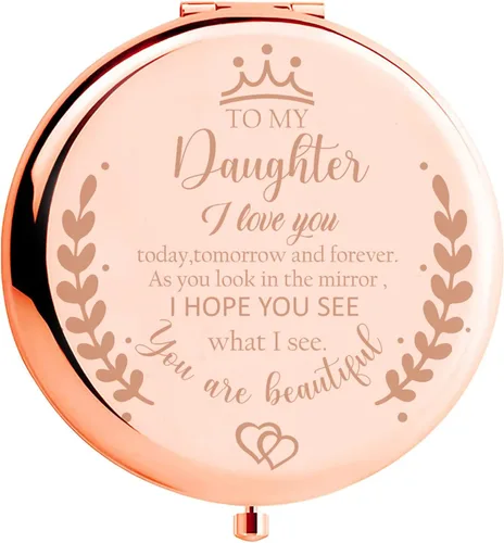 Miniatura 6 de Soulpetals Regalos para Hija Espejo Compacto para Hija de Papá Mamá, Regalos de Cumpleaños para Hija Espejo de Maquillaje Grabado para Hija