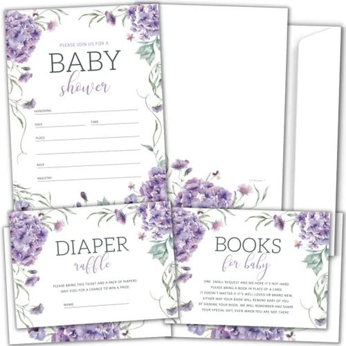 Miniatura 7 de Invitaciones de baby shower para niña con sobres (juego de 25) – Invitaciones florales para baby shower para niña con boletos para rifas de pañales