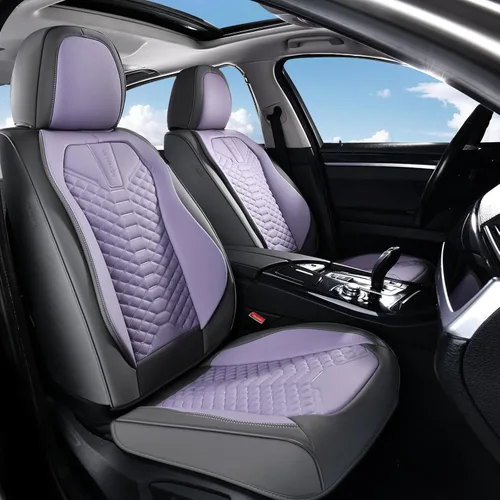 Miniatura 14 de Coverado Fundas de asiento delantero, 2 piezas de fundas de asiento universales para automóviles, de piel de napa transpirable, impermeable, Beige