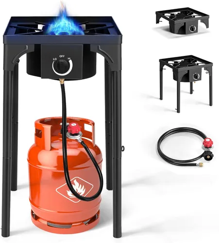 Karl home Estufa de gas propano de 1 quemador para cocinar al aire libre, cocina de campamento de 75,000 BTU con patas extraíbles y regulador PSI