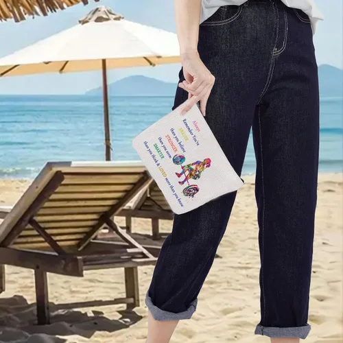 Miniatura 6 de LEVLO Bolsa de maquillaje cosmética para levantamiento de pesas, idea de regalos para levantador de pesas, eres más fuerte, más inteligente de lo