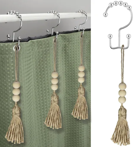 Miniatura 13 de Ganchos de cortina de ducha para baño, 12 piezas de acero inoxidable de metal resistente a la corrosión, ganchos deslizantes de doble cortina Oro