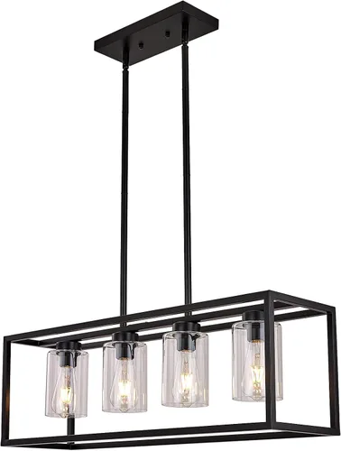 Miniatura 20 de XILICON - Lámpara colgante de comedor estilo granja de níquel cepillado, 5 luces, moderna, lámpara colgante contemporánea con pantalla de cristal