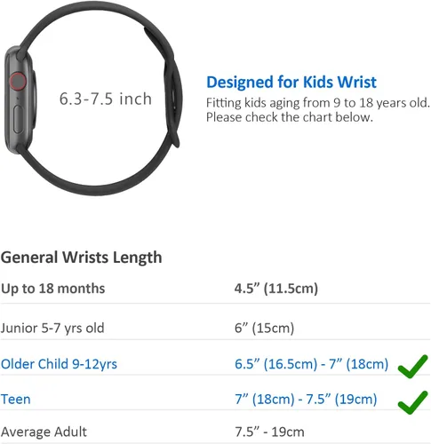 Miniatura 2 de Compatible con correa para Apple Watch para niños de 1.49, 1.57, 1.61, 1.65, 1.73, 1.77 y 1.85 pulgadas, correa deportiva de silicona suave