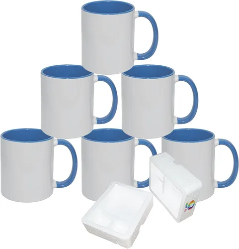 Miniatura 15 de MR.R Tazas de café en blanco de sublimación de 11 onzas, taza blanca con taza de color morado interior y asa, juego de 6 Púrpura