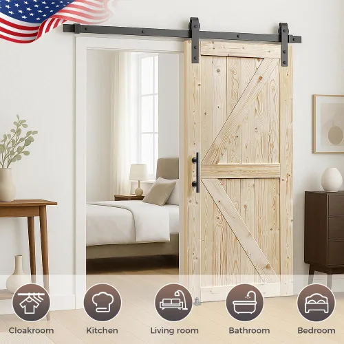 Miniatura 2 de S&Z TOPHAND® Puerta de granero de 42pulg x 80pulg, puerta de granero estilo británico sin terminar de 20-60pulg/Estilo moderno/Madera maciza/Se
