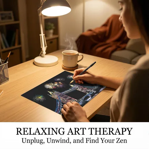 Miniatura 2 de M MUGIT - Papel de pintura para rascar arcoíris (A4) para adultos y niños, tablero de rascar con vista nocturna DIY, juego de arte de grabado: 4