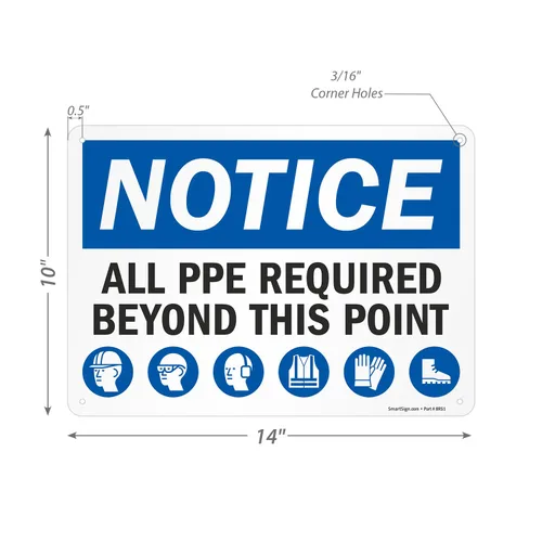 Miniatura 3 de SmartSign Aviso - Todo el PPE necesario más allá de este punto" Letrero Aluminio de 10 x 14 pulgadas