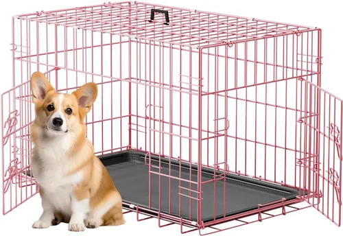 Miniatura 31 de FDW Jaula para perros con doble puerta, jaula plegable de alambre de metal de 36 pulgadas con bandeja extraíble y panel divisor, jaula para mascotas