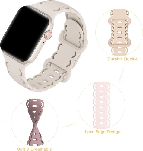 Miniatura 2 de Correas de silicona de encaje compatibles con Apple Watch Band 1.496 in 1.575 in 1.614 in 1.654 in 1.732 in 1.772 in 1.929 in, correa deportiva