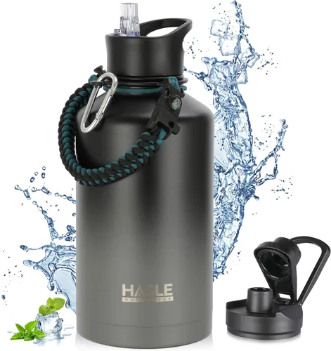 Miniatura 21 de HASLE OUTFITTERS Botella de agua aislada de 22 onzas, botella de agua de acero inoxidable de doble pared, boca ancha con tapa de popote y tapa