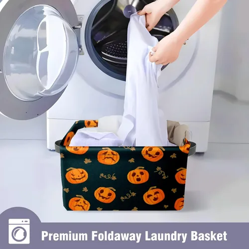 Miniatura 7 de Cesta de almacenamiento espeluznante de Halloween, bolsas de truco o trato, cubo de almacenamiento plegable grande, organizador plegable de 10 x 14