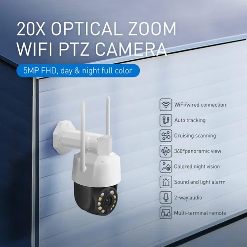 Miniatura 2 de EVERSECU Tuya Smart WiFi 5MP 20X Zoom óptico de seguimiento automático PTZ cámara de seguridad PTZ para exteriores, panorámica/inclinación/zoom