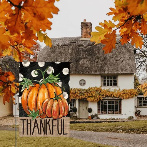 Miniatura 3 de AVOIN colorlife - Bandera de jardín con texto en inglés "Fall Thankful Thanksgiving", de 12 x 18 pulgadas Doble cara, resistente a la intemperie