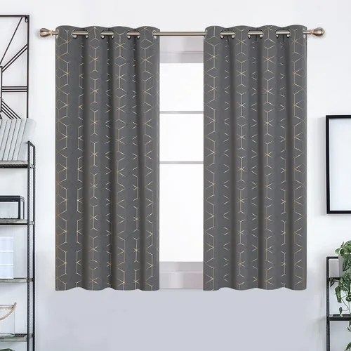 Miniatura 75 de Deconovo Cortinas opacas, aislamiento térmico y reducción de ruido, estampado de lámina de diamante – ojales en la parte superior, 2 paneles, Negro