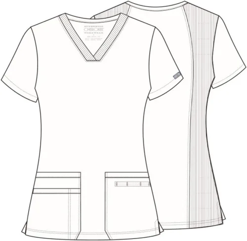 Miniatura 4 de Cherokee WW645 - Camiseta médica con cuello en V para mujer, moderna y clásica, con 3 bolsillos, lazo para instrumentos y tela resistente a