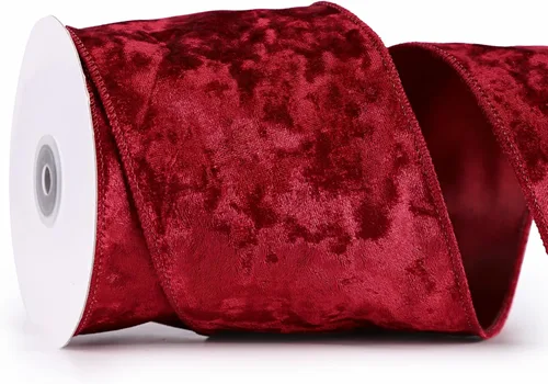 MAYREEL Cinta de terciopelo aplastado color borgoña de 4 pulgadas con alambre extra ancha para decoraciones de Navidad, envolver regalos, coronas,