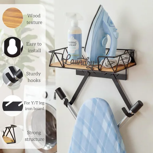 Miniatura 2 de PERFNIQUE Soporte de pared para tabla de planchar, colgador de tabla de planchar, montaje de pared para tabla de hierro (forma de T y V)