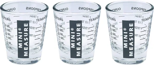 Miniatura 15 de Kolder Medida Mini de Vidrio Pesado, 20 Mediciones Incrementales Vaso de Chupito Medidor Multiusos para Líquido y Seco, Negro, Juego de 2