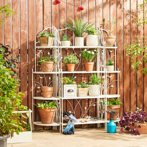 Miniatura 7 de Glitzhome Estante de metal blanco de 52 pulgadas de alto con 4 niveles para interior y exterior, jardín, granja