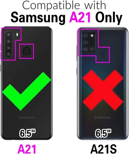 Miniatura 2 de Asuwish Funda compatible con Samsung Galaxy A21 y protector de pantalla de vidrio templado, accesorios para celulares, ranura para tarjetero