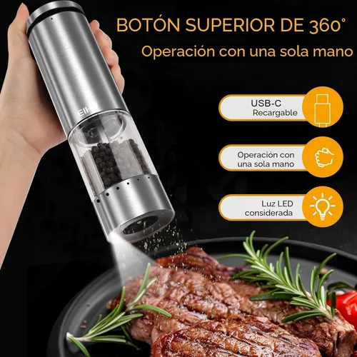 Miniatura 3 de Juego de Molinillo Eléctrico de Sal y Pimienta Recargable, Grosor Ajustable Externo, Agitadores Automáticos de Sal y Pimienta, Utensilios de Cocina