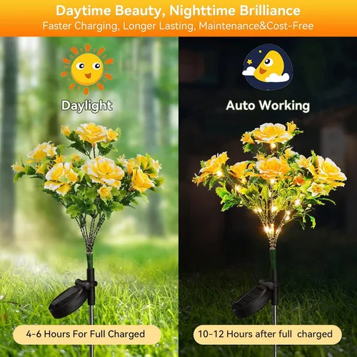 Miniatura 4 de Neporal Luces solares de jardín, del atardecer al amanecer, flores al aire libre impermeables IP65 para decoración de jardín, luces solares, paquete