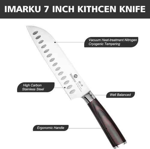 Miniatura 3 de imarku Cuchillo de Chef de 7 Pulgadas Cuchillo de Cocina Cuchillo Santoku Ultra Afilado - Cuchillo de Chef Japonés 7Cr17Mov, Utensilios de Cocina