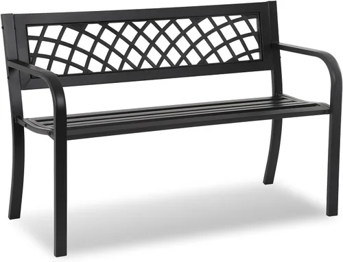 HCY Banco de jardín al aire libre, banco de metal para patio, banco de jardín, mueble con marco de acero resistente para exteriores, patio, parque,