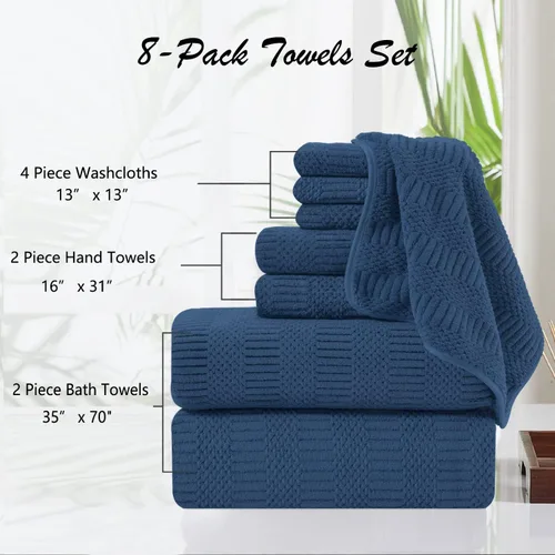 Miniatura 3 de Juego de 8 piezas de toallas de baño azul marino de gran tamaño - 2 toallas grandes de baño, 2 toallas de mano, 4 paños de baño de 600 GSM, suaves