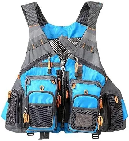 Miniatura 7 de JKSPORTS Chaleco de pesca con mosca, chaleco salvavidas de seguridad para natación, vela, barco, kayak, flotante, multifuncional, transpirable, Gris