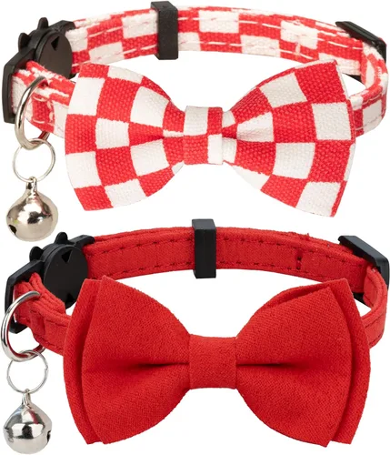 Miniatura 13 de Collar para Gato Mascota Separable con Campana y Moño Desmontable Ajustable Seguridad para Gatito Cachorro Niña Niño 2 piezas Navidad-A