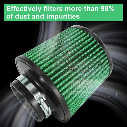 Miniatura 3 de Filtro de admisión de aire frío de alto rendimiento, lavable, con abrazadera, filtro de aire de repuesto con brida de diámetro 3" (76mm) verde