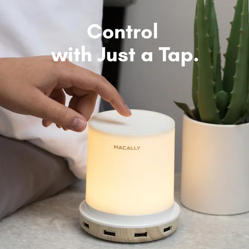 Miniatura 5 de Macally Lámparas pequeñas táctiles para mesita de noche - Lámpara de noche con puerto USB - Lámpara de mesa corta regulable de 3 vías para espacios