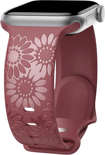 Miniatura 14 de Correa de silicona grabada de girasol compatible con correas de Apple Watch de 1.496, 1.575, 1.614, 1.654, 1.732, 1.772 y 1.772 pulgadas para mujer